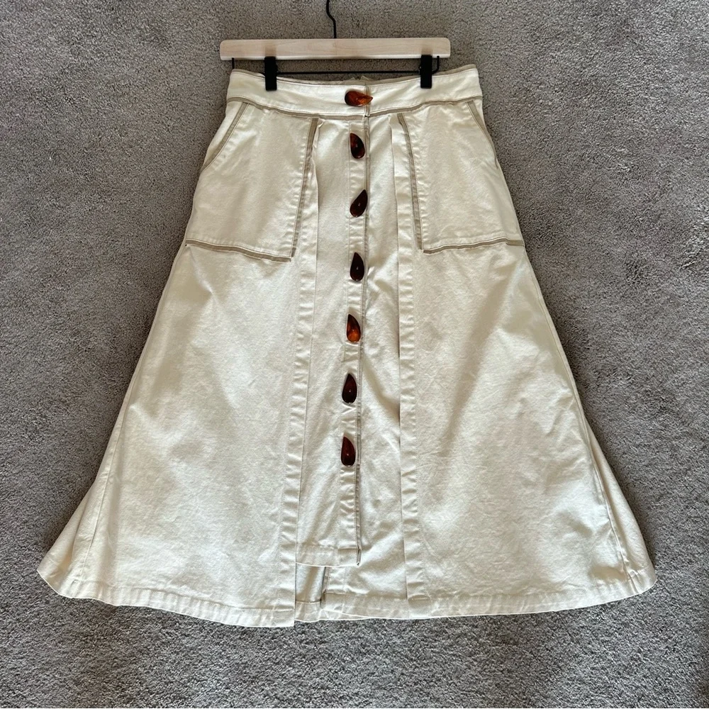 NORAH Brazilian Button Front Linen Midi Skirt Slow Fashion Women’s 6/8 - Picture 7 of 13